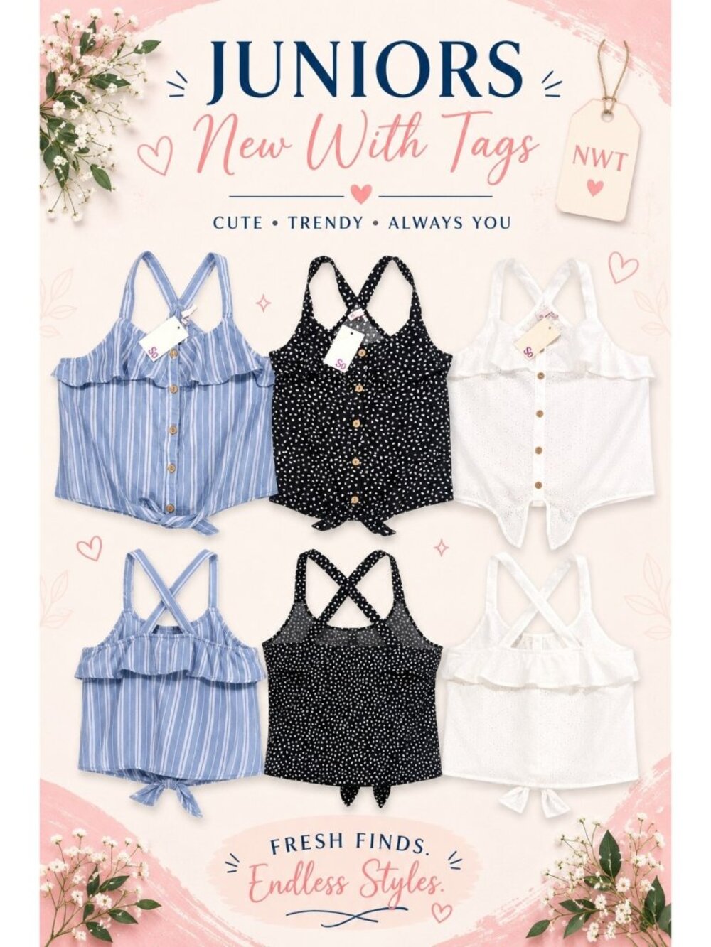 Cami Top Bundle Women Juniors NWT 3-Piece Trendy Summer Lot